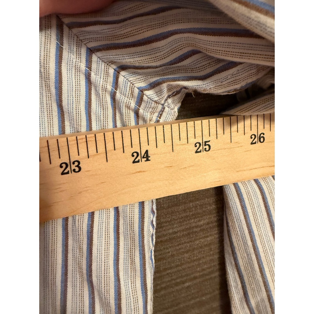 Chaps Mens Long Sleeve Striped Button Down Shirt Blue Brown White Size L - Picture 6 of 7